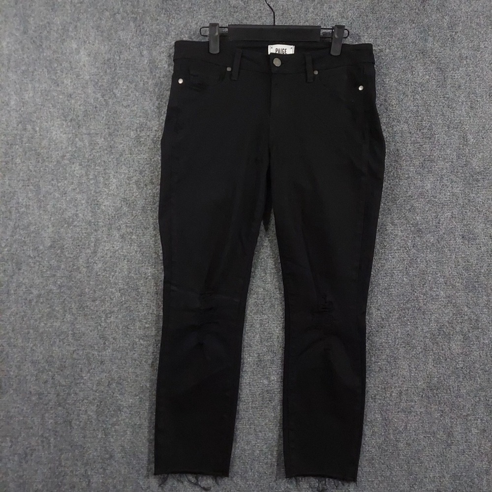 Paige Skinny Jeans Womens 29x24 Black Dark Wash Distressed Stretch Denim
